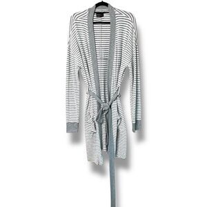 FREE PRESS Grey / White Stripe Open Front Robe with Belt US Sz L
